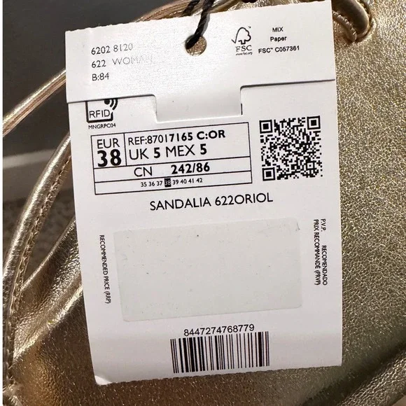 Mango MNG Womens Gold Metallic Wraparound Lace Up Flat Sandals Size 38 - Picture 14 of 14